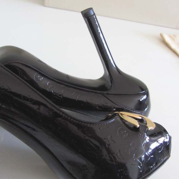new LOUIS VUITTON Monogram Vernis chain peep toe pumps 8.5 US 38.5 - Picture 11 of 13